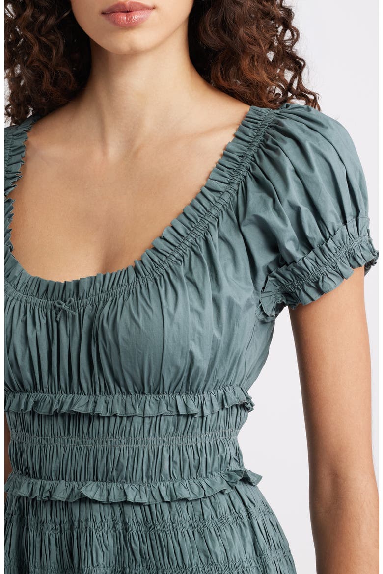 Leanne Smock Waist Tiered Organic Cotton Dress, Alternate, color, LAGOON