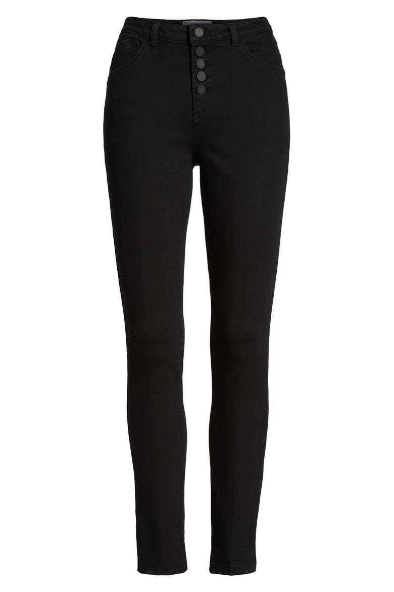 High Waist Button Fly Skinny Ankle Jeans (Nordstrom Exclusive), Alternate, color, BK- BLACK