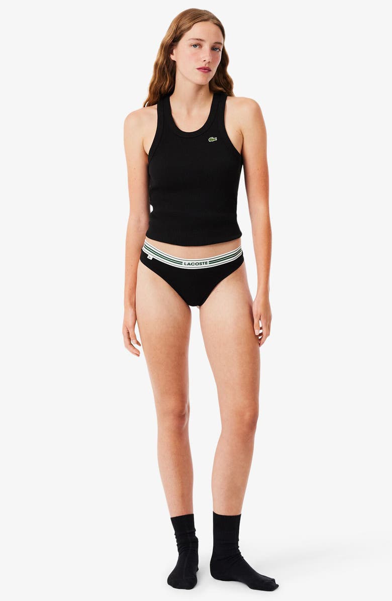 Lacoste High Waist Stretch Cotton Jersey Thong, Alternate, color, Black