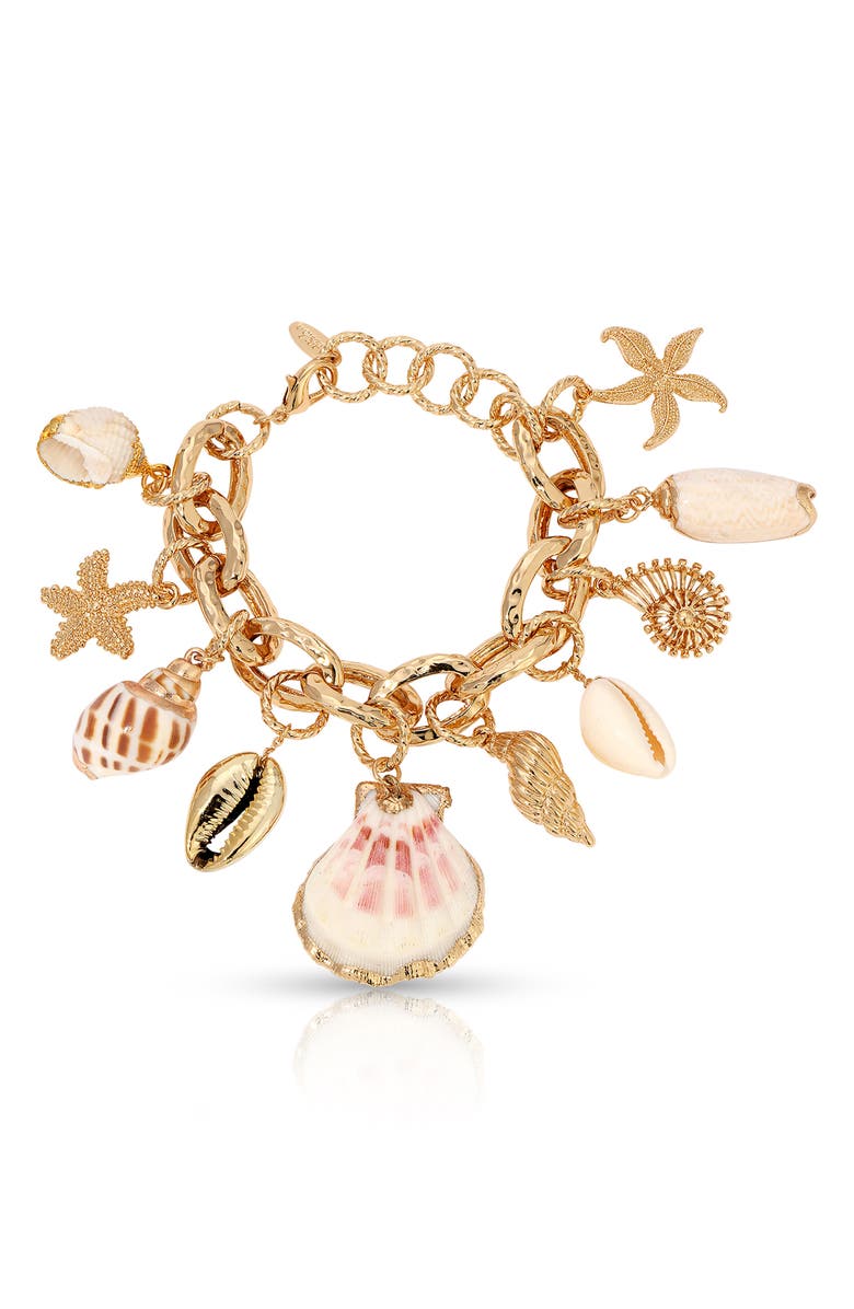 Ettika Shell Charm Bracelet, Main, color, Gold