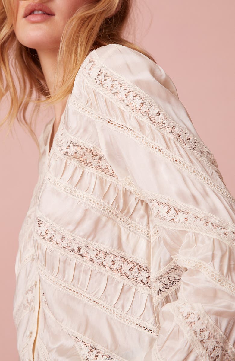 LoveShackFancy Tandra Lace & Eyelet Detail Long Sleeve Top, Alternate, color, 