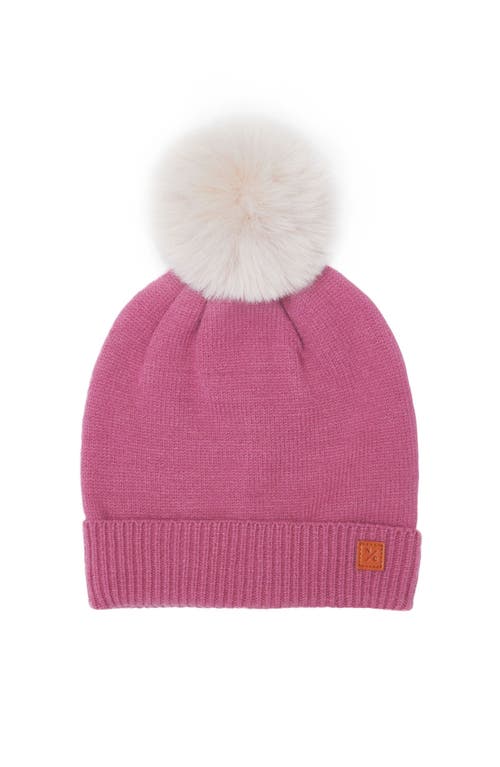 Northern Classics Knit Winter Hat With Faux Fur Pom In Pink