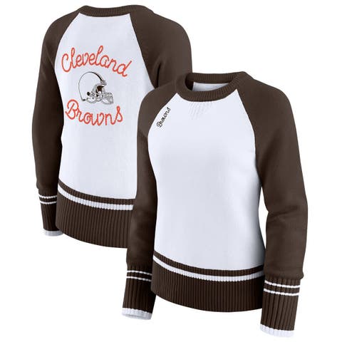 Women's WEAR by Erin Andrews White/Brown Cleveland Browns Colorblock Raglan Sweater