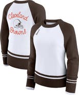 WEAR by Erin Andrews Women's WEAR by Erin Andrews White/Brown Cleveland Browns Colorblock Raglan Sweater