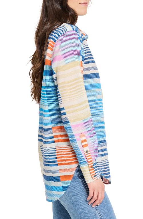 Shop Nic + Zoe Nic+zoe Sunset Stripe Cotton Button-up Shirt In Blue Multi