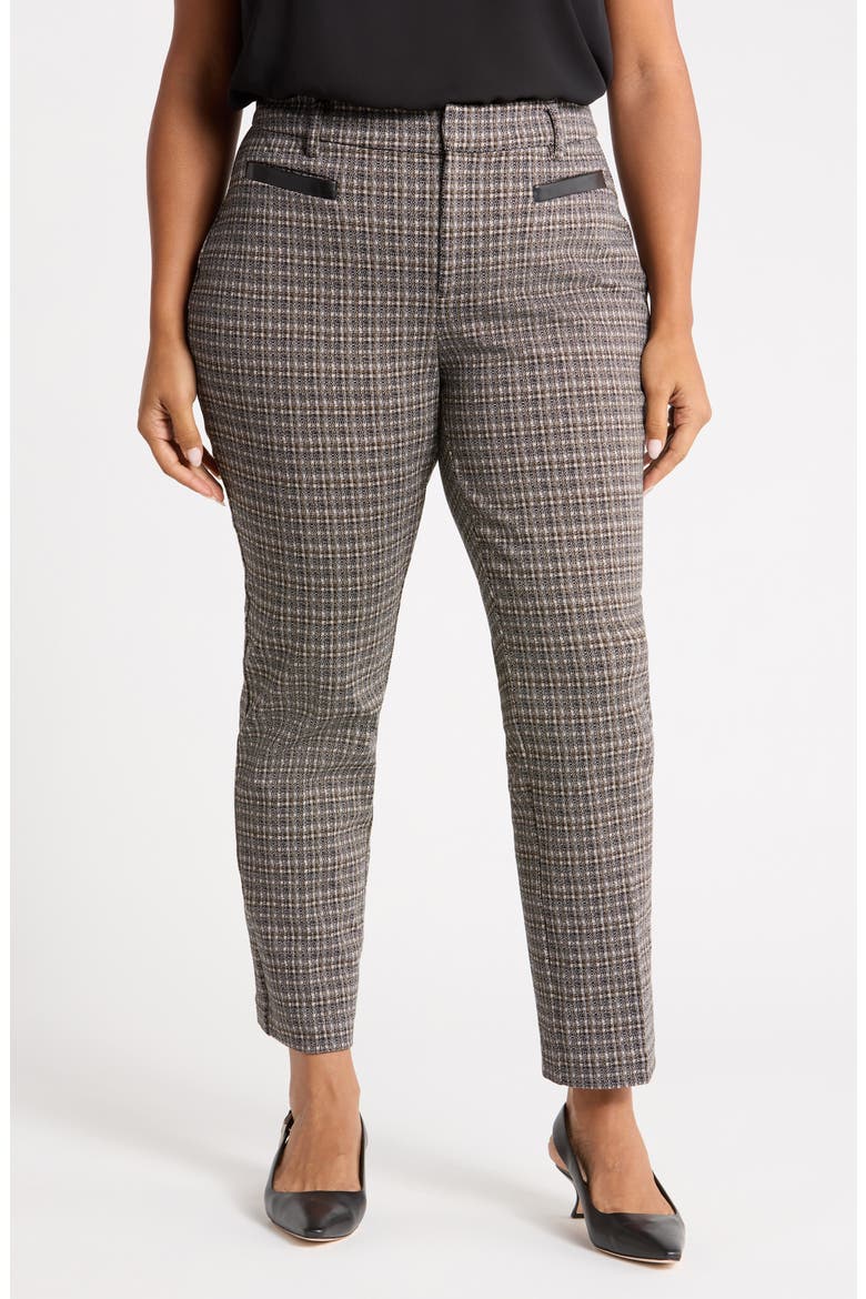 Faux Leather Trim Pants, Main, color, BLACK TAN CHECKERED