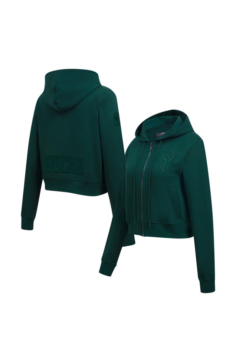 PRO STANDARD Women's Pro Standard Hunter Green Milwaukee Bucks Triple Tonal Full-Zip Hoodie, Main, color, Hunter Green