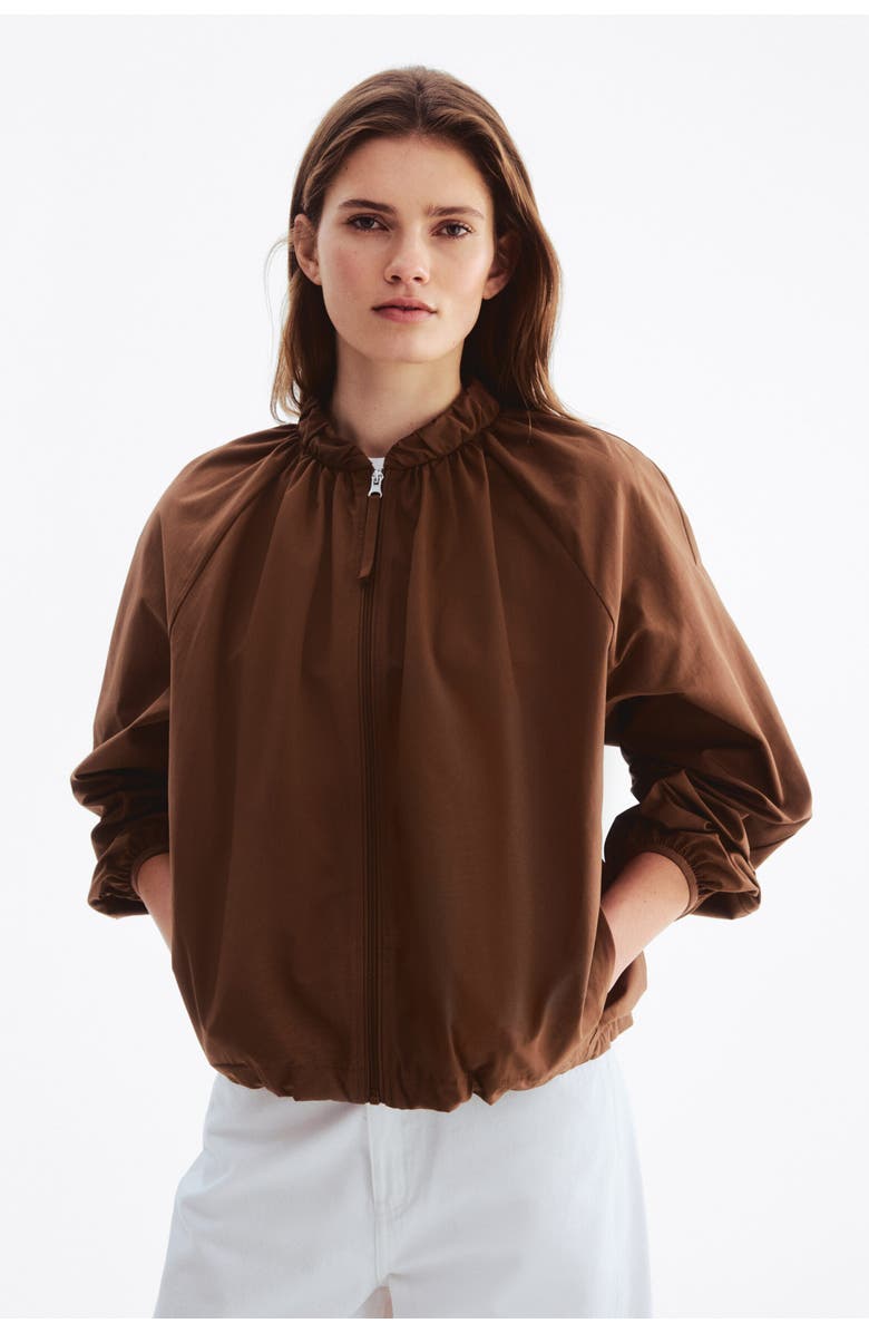 H&M Gathered Bomber Jacket, Alternate, color, Brown
