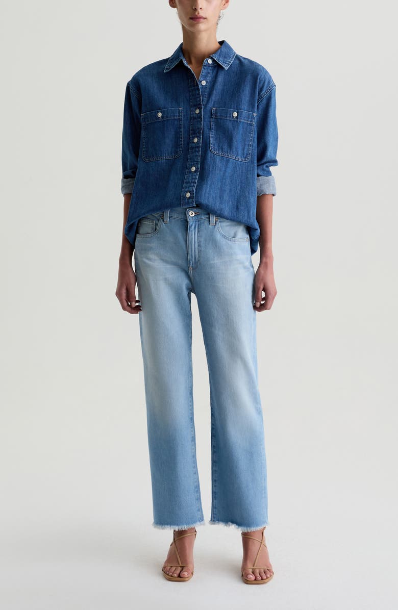 AG Brinley High Waist Fray Hem Crop Straight Leg Jeans, Alternate, color, 22 Years Amplify