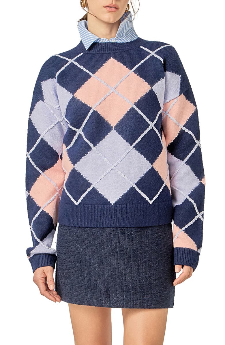 English Factory Argyle Sweater, Main, color, Navy Multi