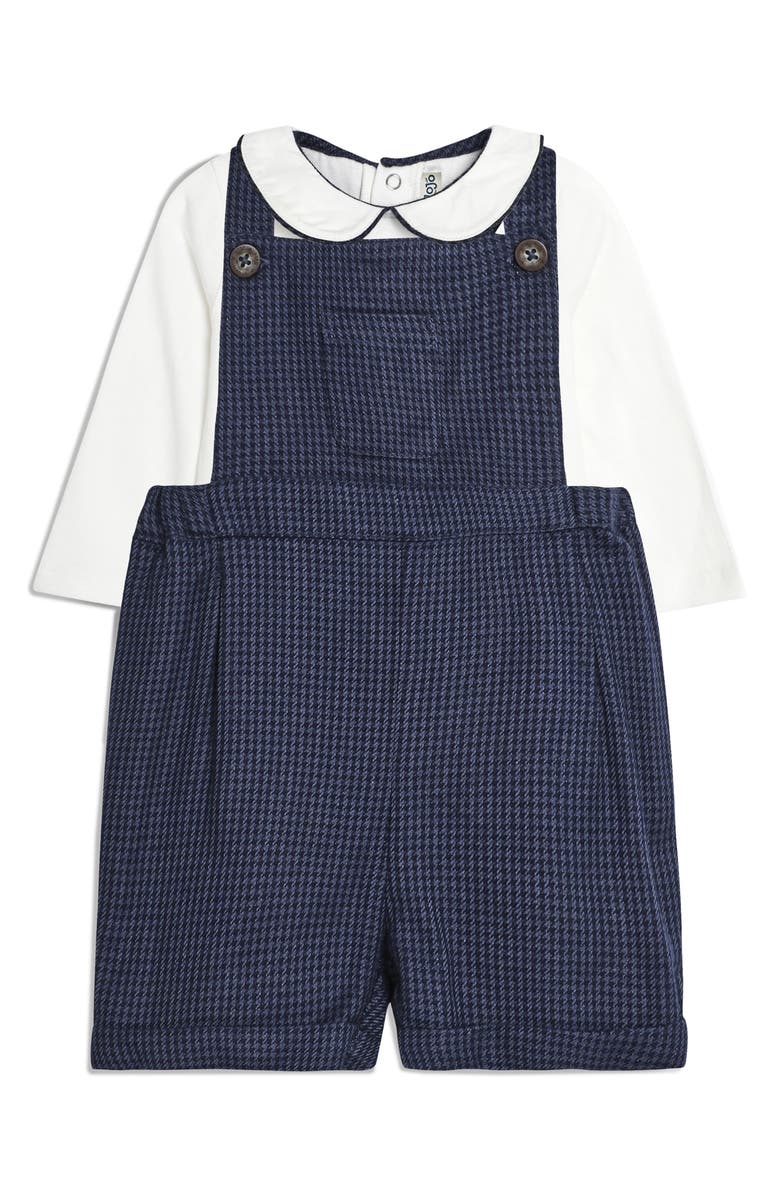 JOJO MAMAN BEBE Peter Pan Collar Bodysuit & Houndstooth Suspender Shorts Set, Main, color, 