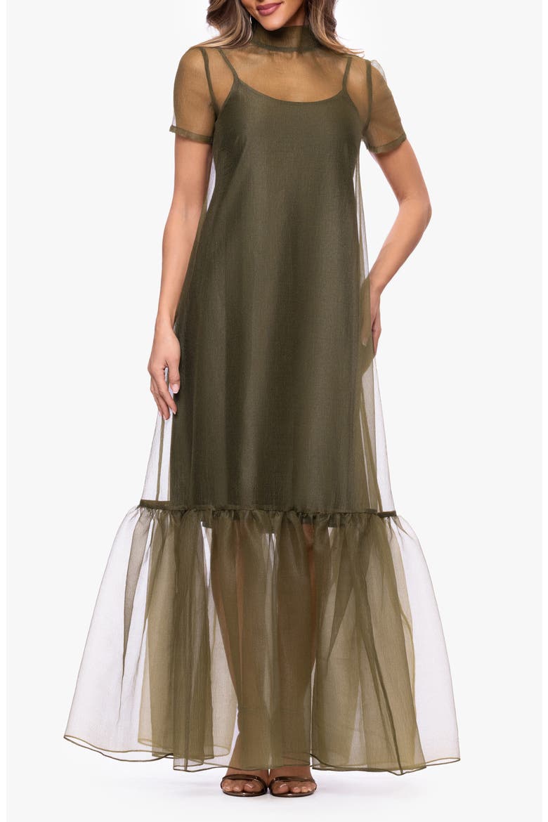 Organza Overlay Gown, Main, color, OLIVE