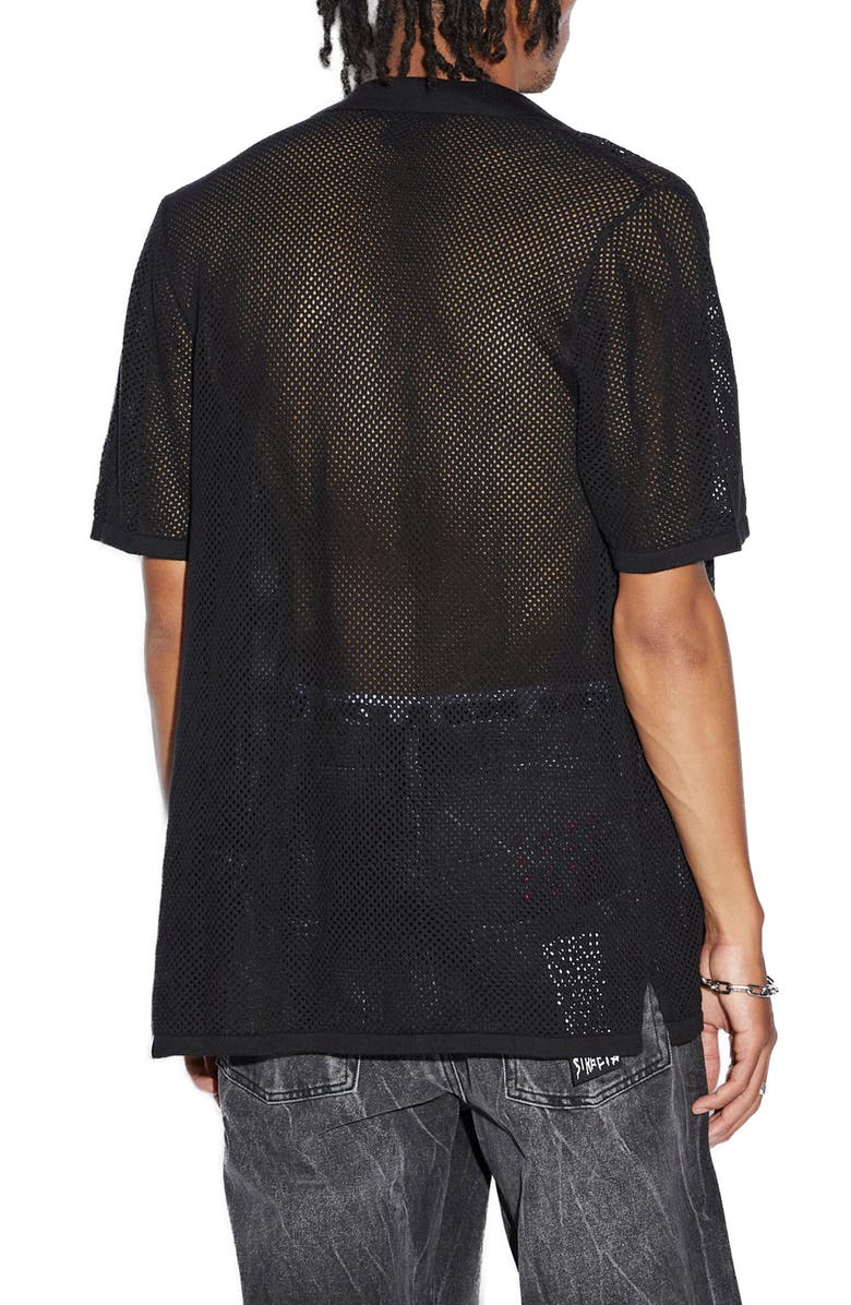 Ksubi Open Knit Resort Camp Shirt, Alternate, color, Shirt Black