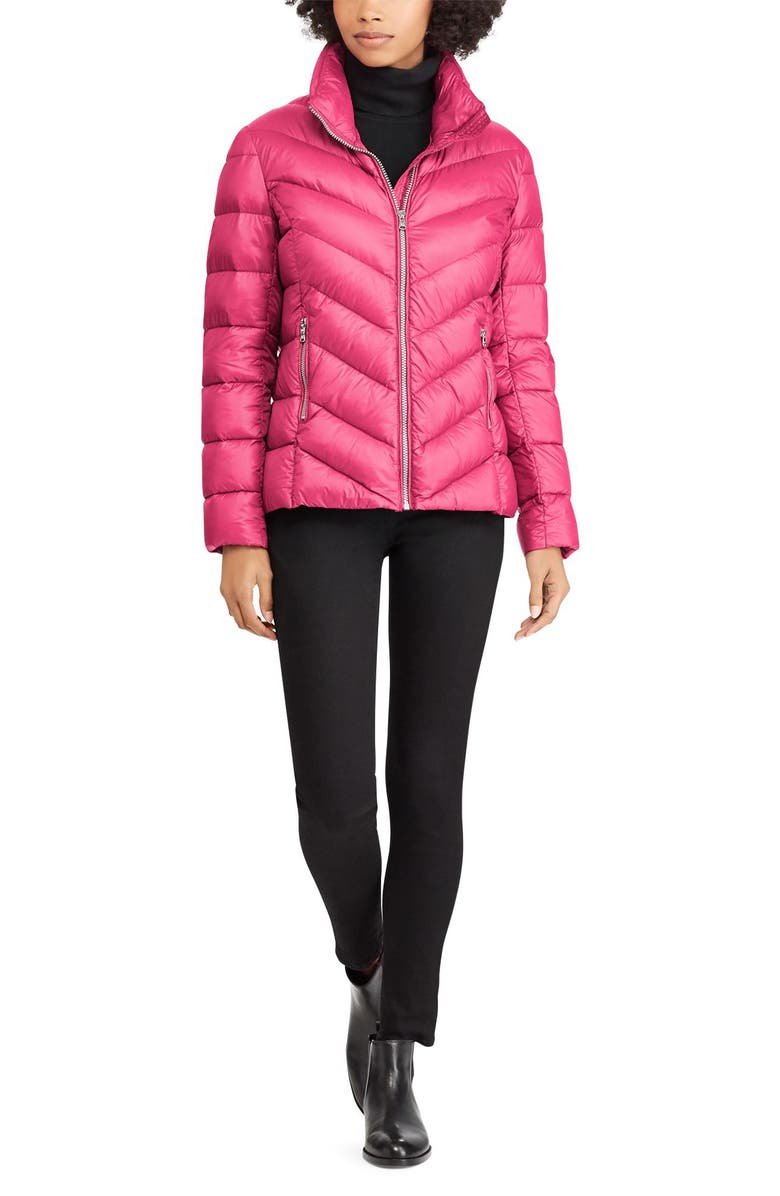 Lauren Ralph Lauren Chevron Quilted Packable Down Jacket, Alternate, color, Berry
