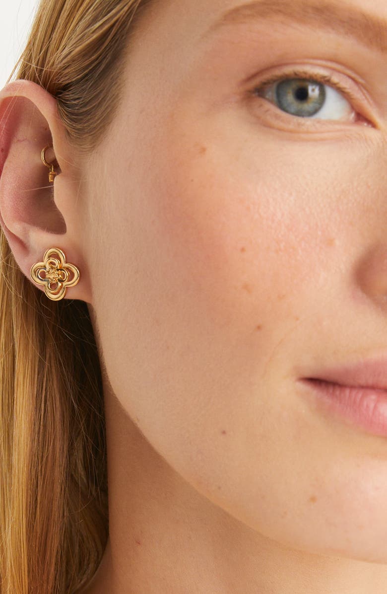 Tory Burch Forget Me Not Clover Stacked Stud Earrings, Alternate, color,
