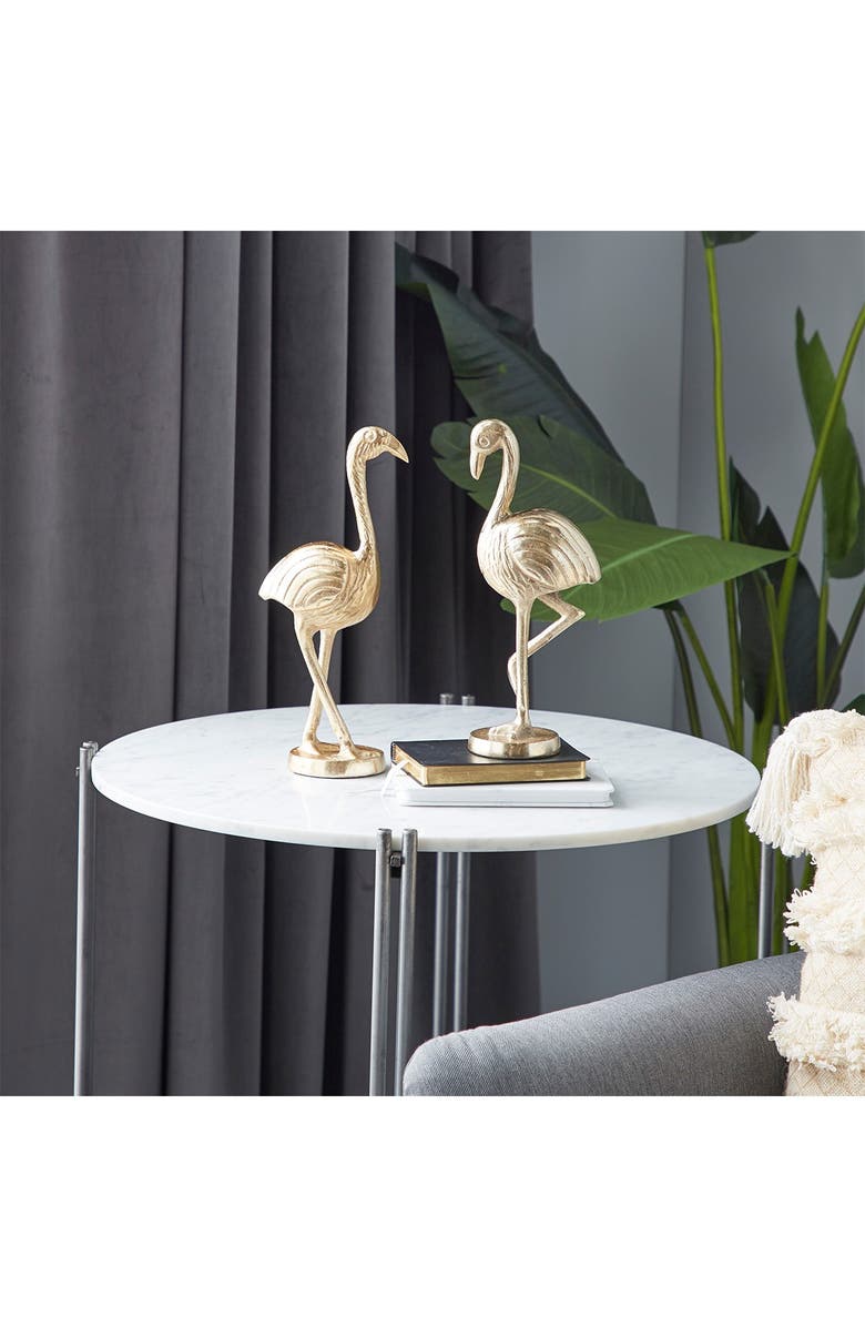 WILLOW ROW Gold Aluminum Flamingo Sculpture - Set of 2, Main, color, Gold