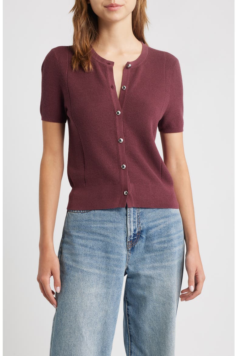 Dina Short Sleeve Cardigan, Main, color, PRUNE