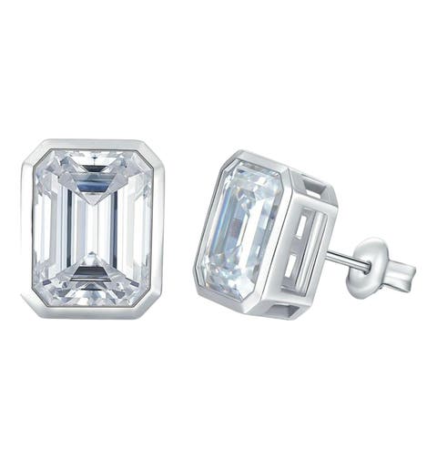 Sterling Silver Emerald Cut Studs
