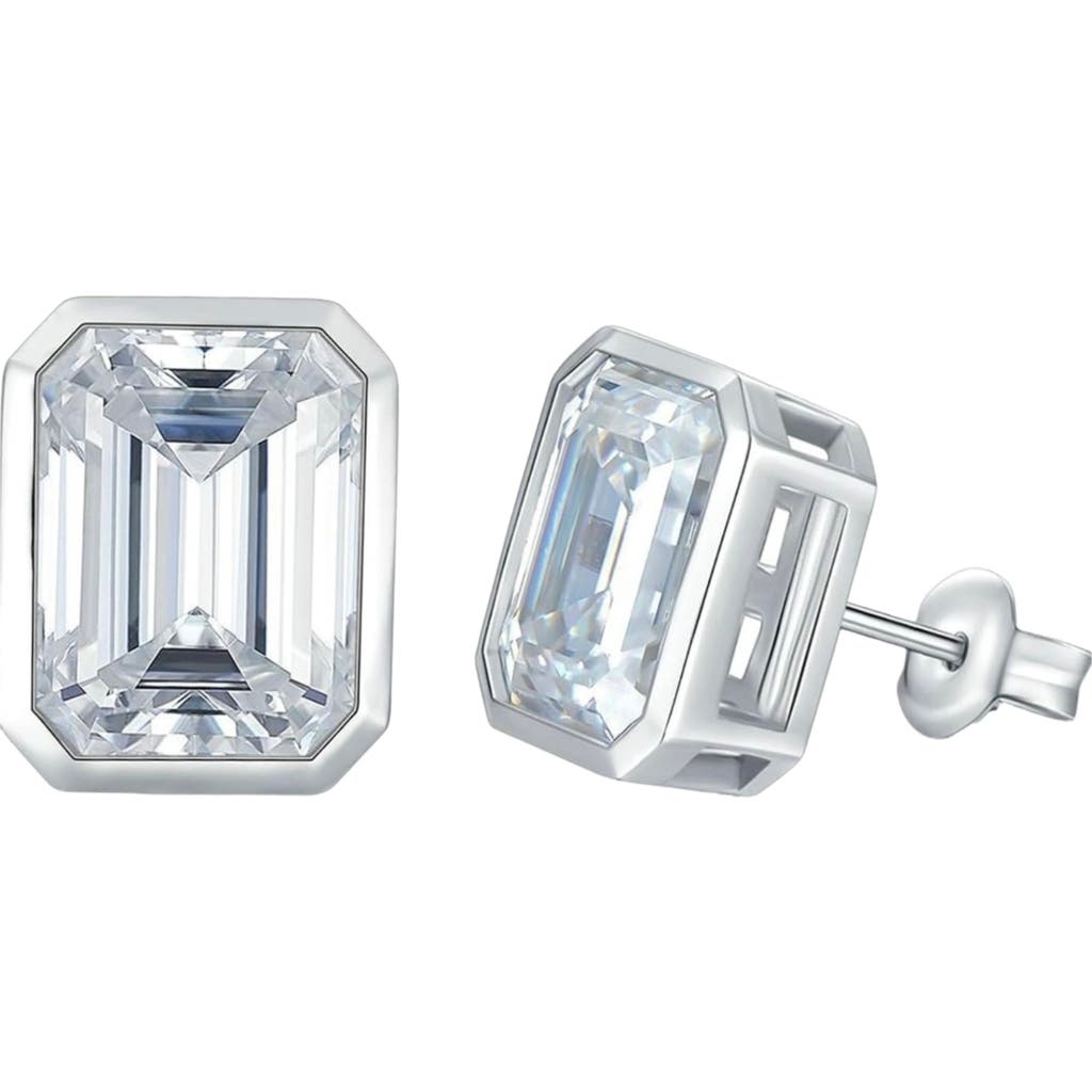 Donatello Gian Sterling Silver Emerald Cut Studs In Silver