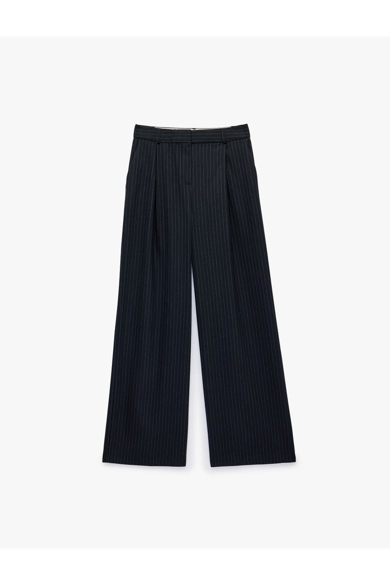 Wide Leg Pinstripe Tailored Trousers with Pockets, Alternate, color, NAVY STRIPE