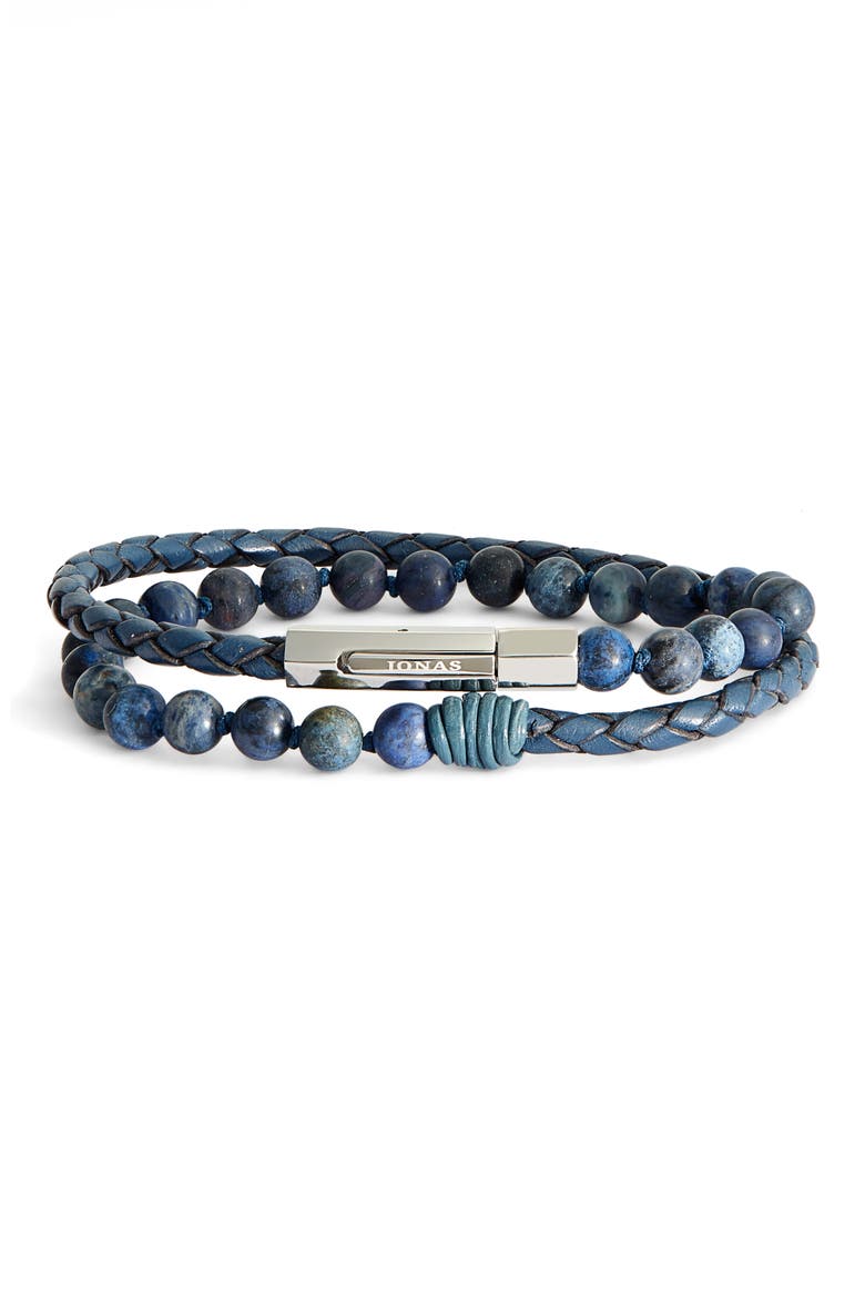 Hand Knotted Dumortierite & Leather Bracelet, Main, color, BLUE