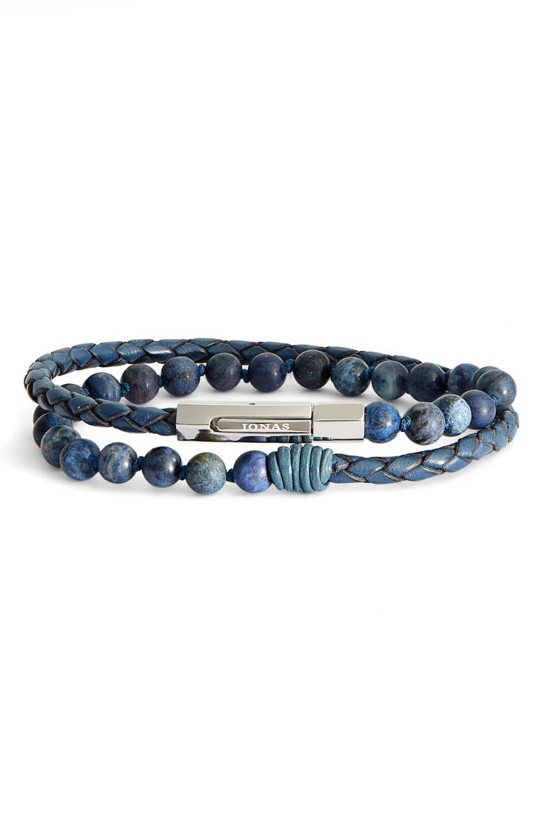 Jonas Studio Hand Knotted Dumortierite & Leather Bracelet, Main, color, Blue