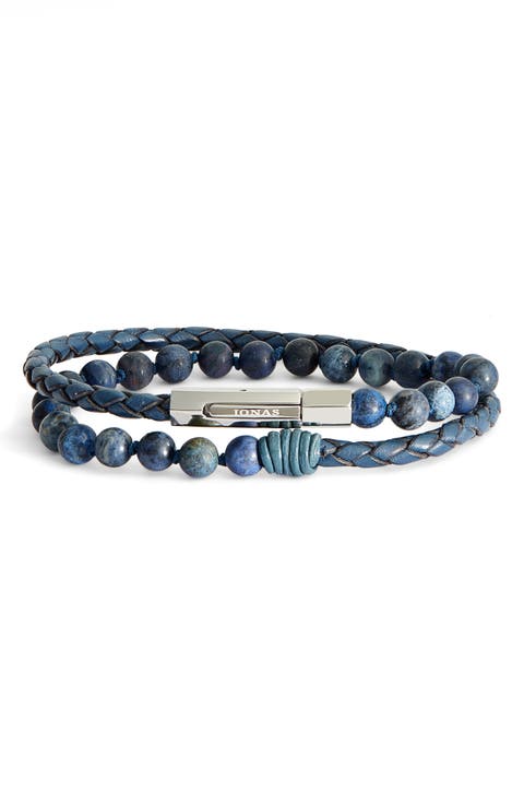Hand Knotted Dumortierite & Leather Bracelet