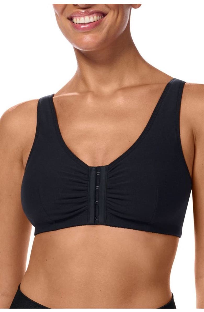 Amoena Fleur Wire-Free Front Closure Bra, Main, color, Black