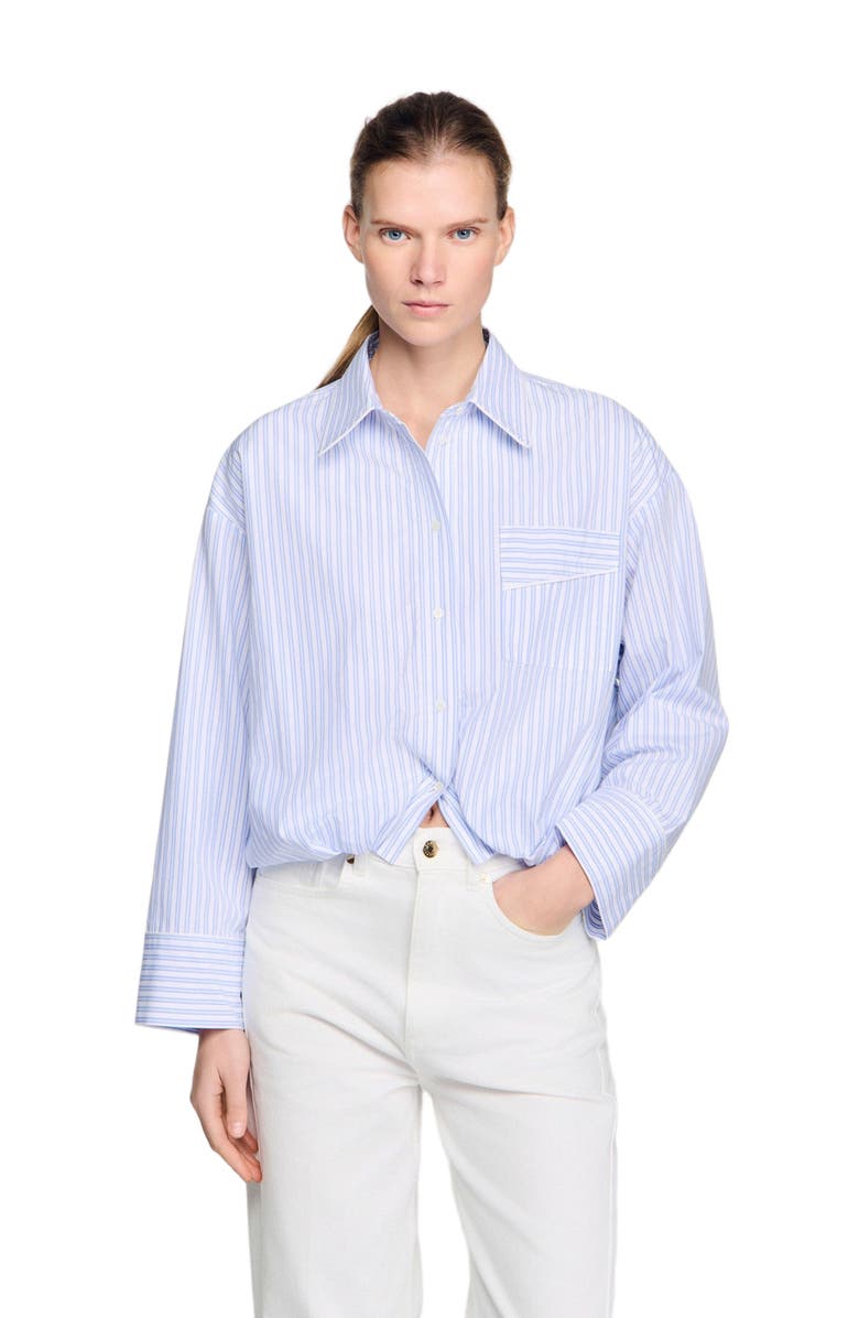 SANDRO Cropped striped shirt, Main, color, Blu / White