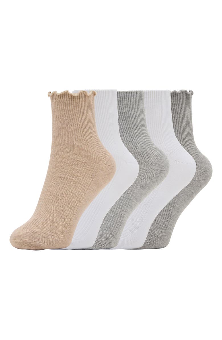Steve Madden 5-Pack Lettuce Edge Crew Socks, Main, color,