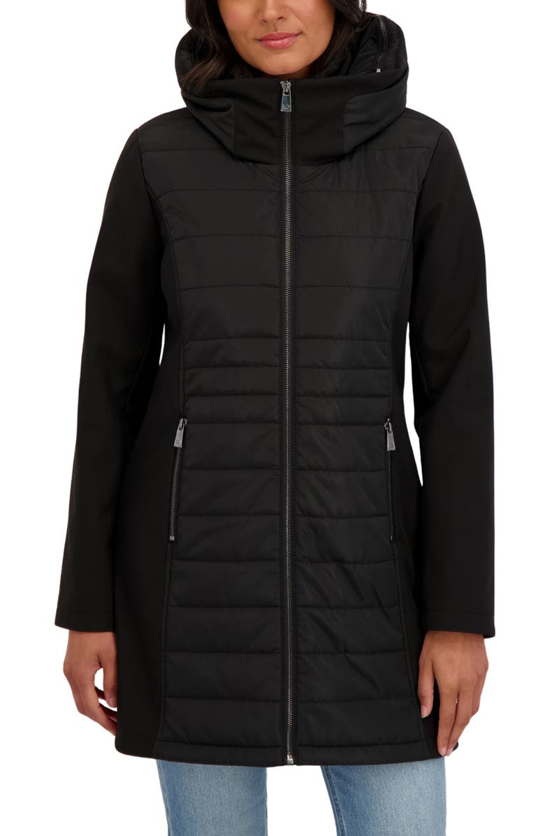 Sebby Water Resistant Mixed Media Softshell Coat, Alternate, color, Black