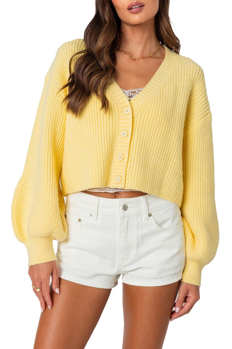 Sabrina Bishop Sleeve Crop Cardigan, Main, color, YELLOW