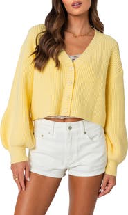 EDIKTED Sabrina Bishop Sleeve Crop Cardigan