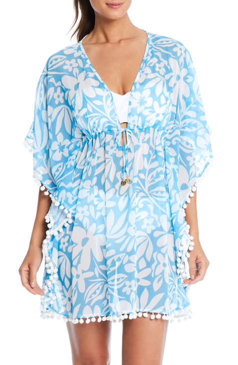 BLEU by Rod Beattie Pompom Trim Cover Up Caftan Nordstrom