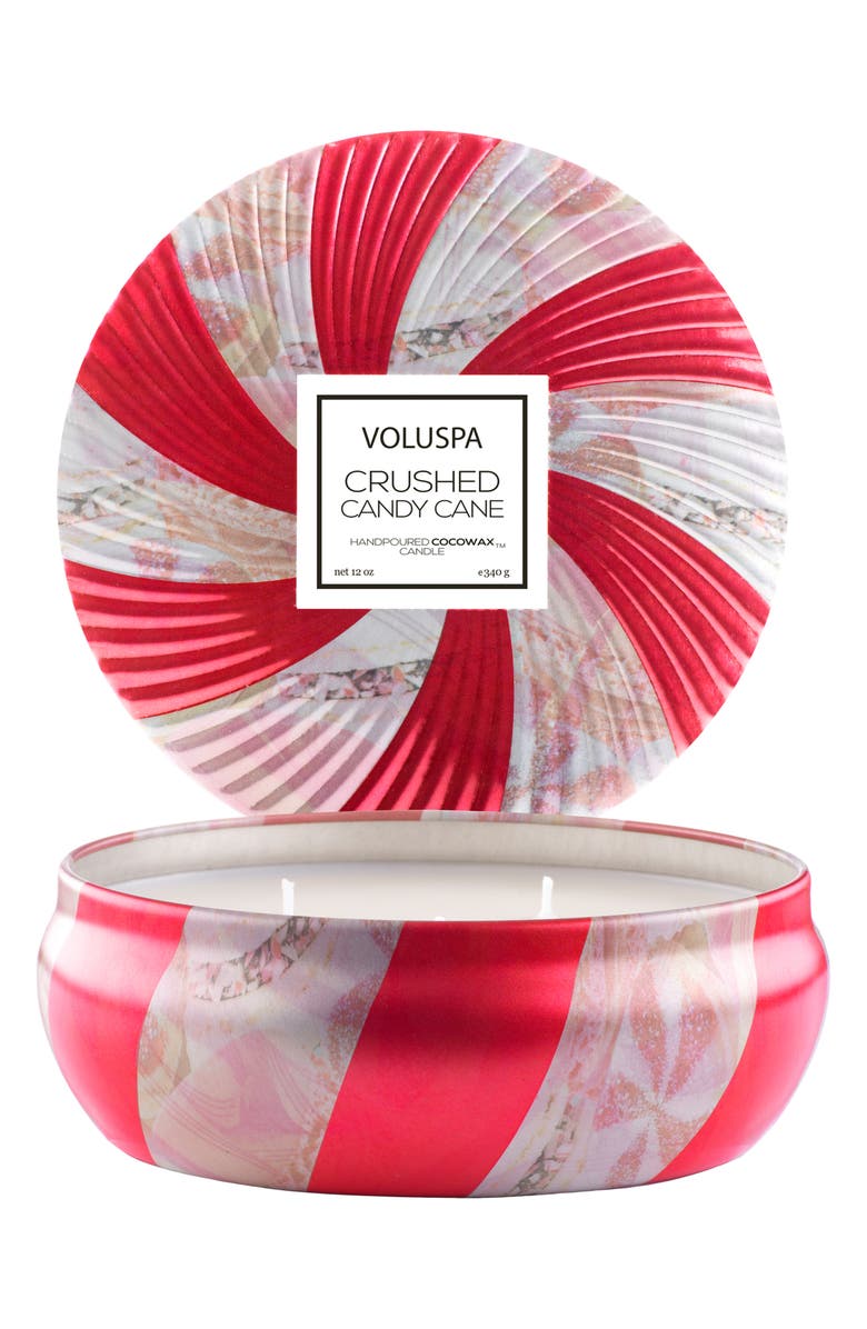 Voluspa Crushed Candy Cane 3-Wick Decorative Tin Candle, Main, color,