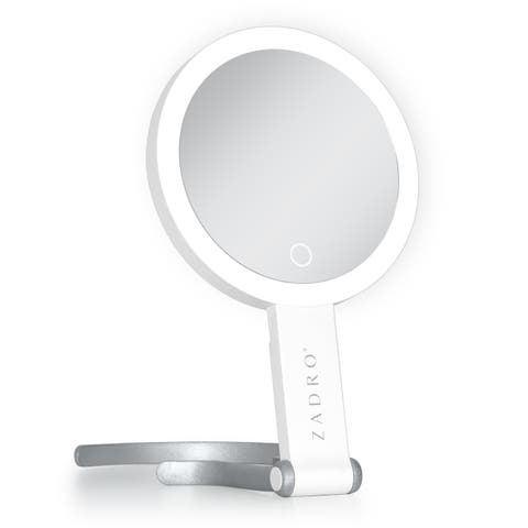 Multi-Position Lighted Travel Hand Mirror with 10X/1X Magnification