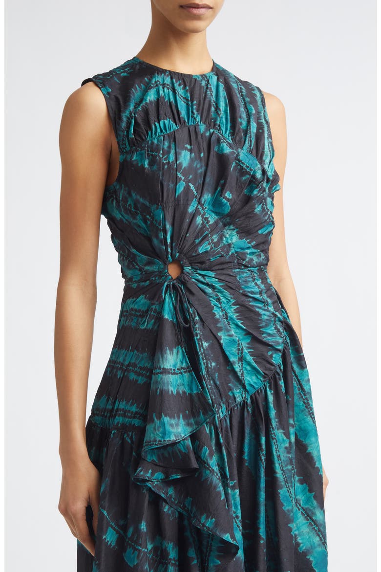 Veda Shibori Silk Dress, Alternate, color, MALACHITE