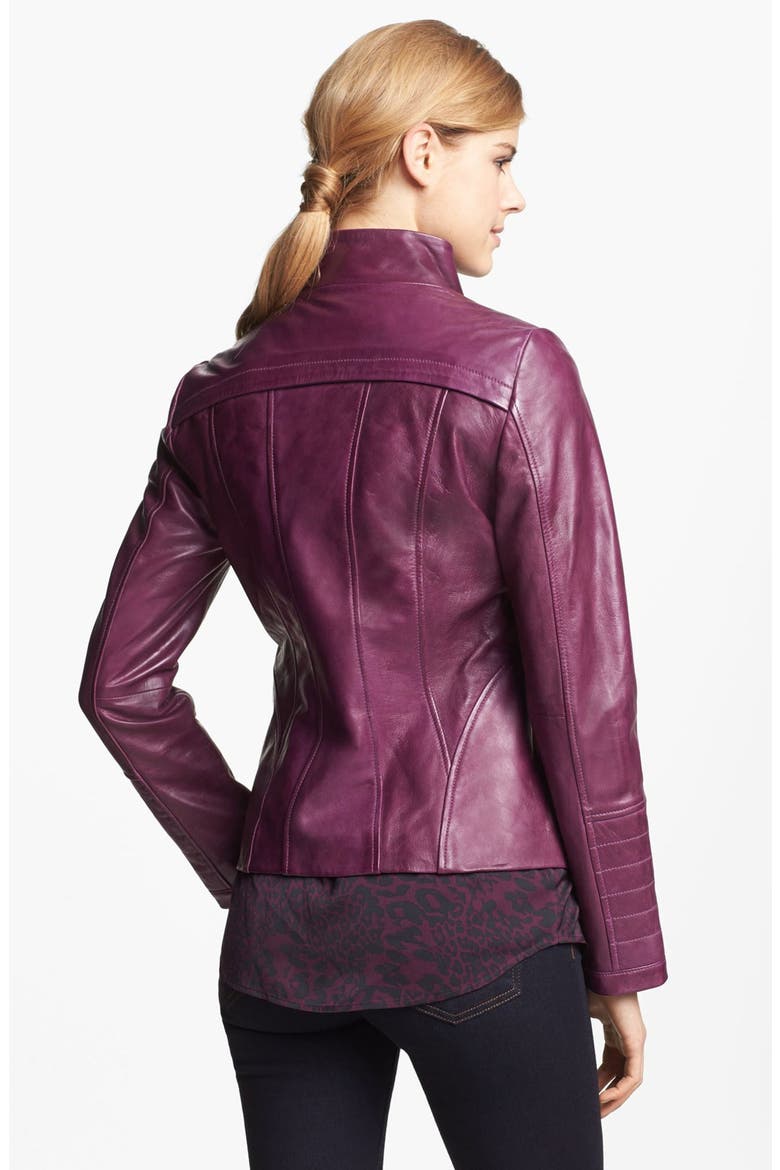 La Marque Funnel Neck Leather Jacket, Alternate, color, PURPLE