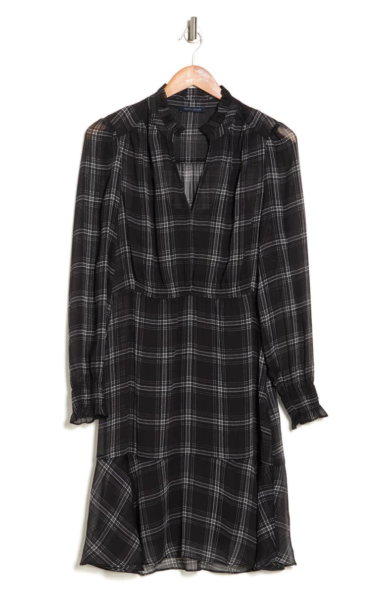 Tommy Hilfiger Fine Plaid Notched Neck Shirtdress, Alternate, color, Black/ White Cap