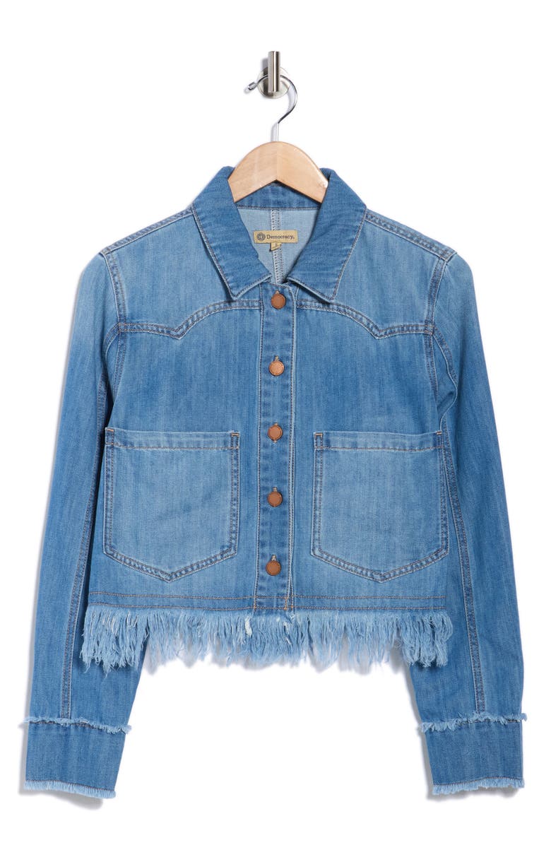Democracy Chewed Hem Crop Denim Shacket, Alternate, color, Light Blue