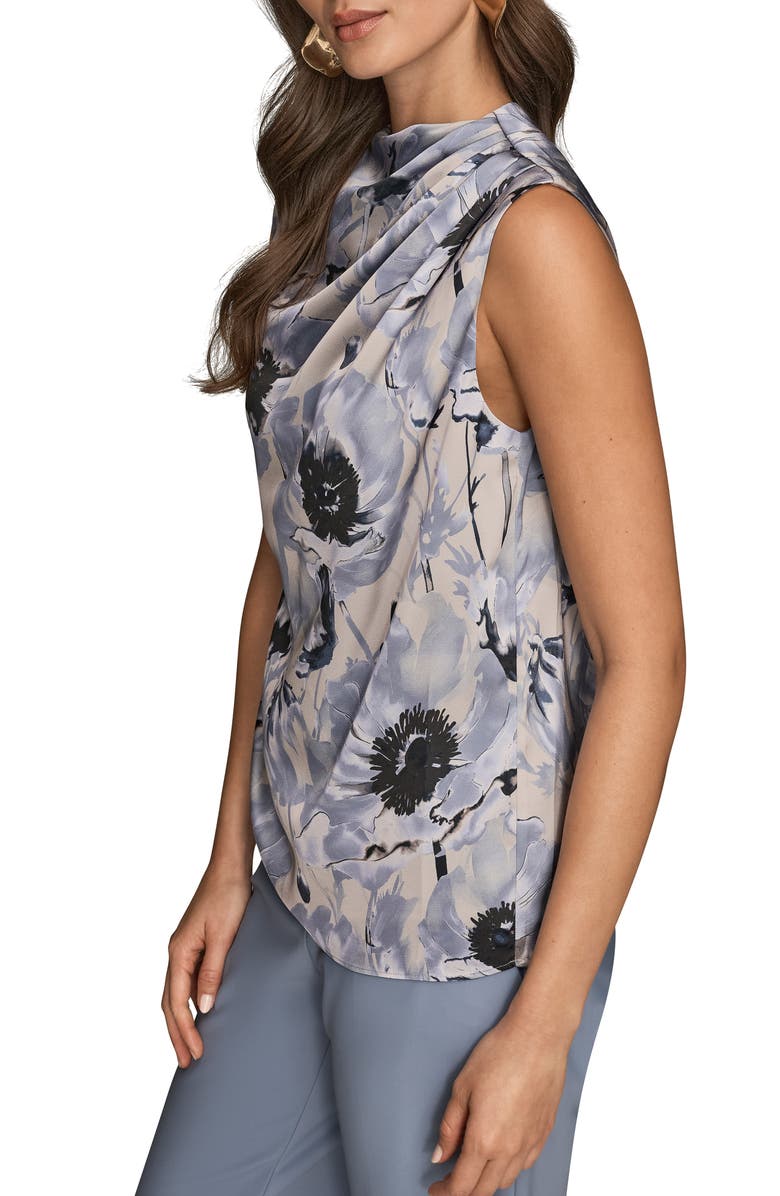 Donna Karan New York Floral Draped Sleeveless Cowl Neck Top, Alternate, color, Vapor/ Temp