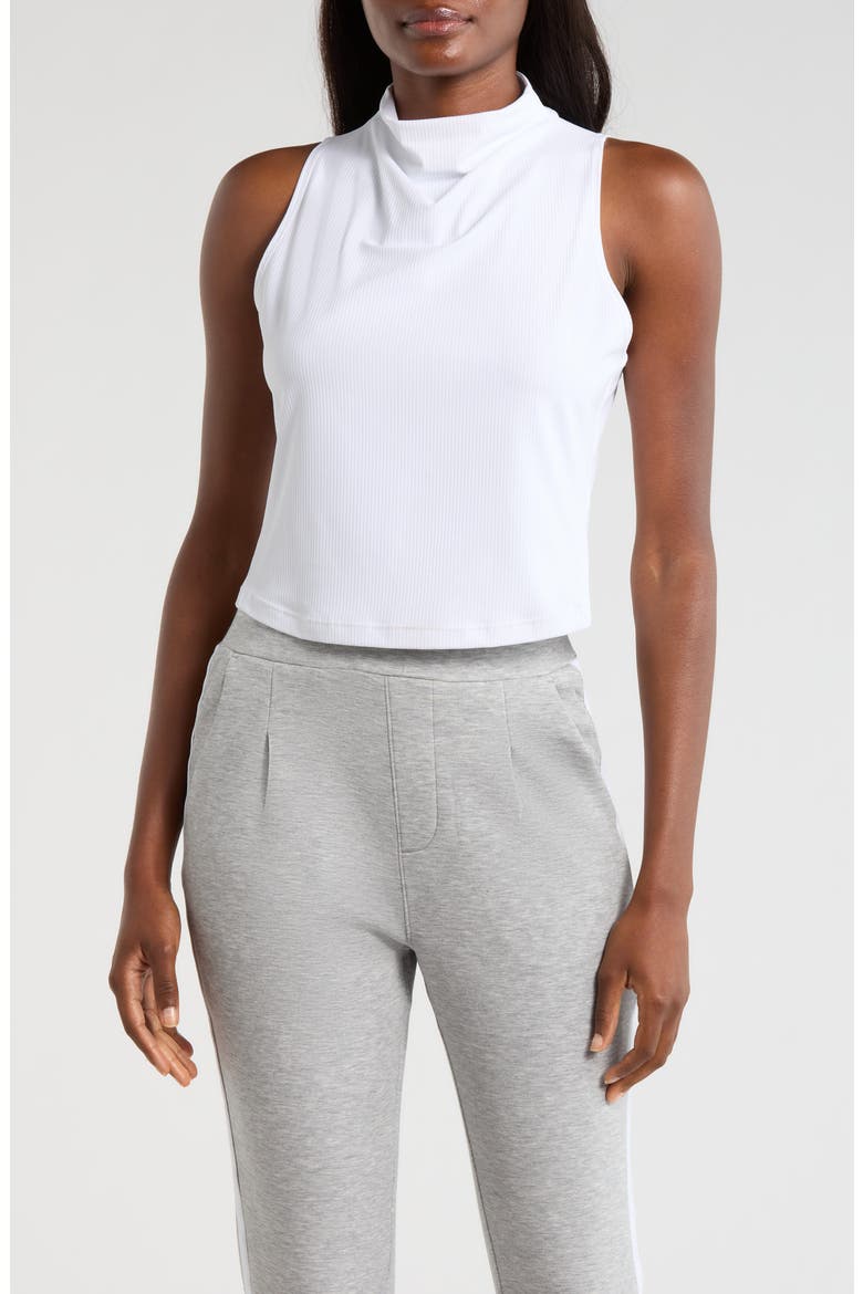 Rib Funnel Neck Sleeveless Top, Main, color, BRILLIANT WHITE