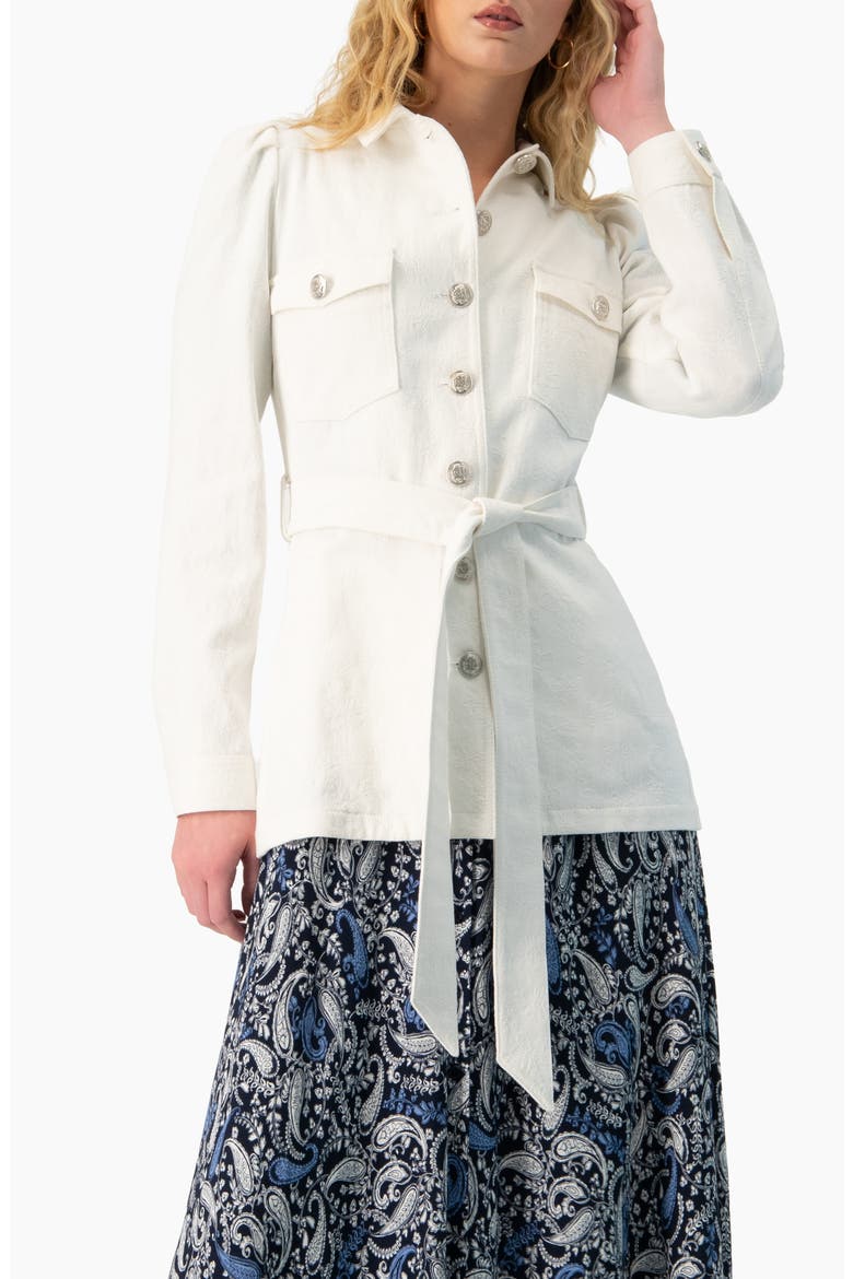 Long Biker Jacket with Belt, Main, color, White