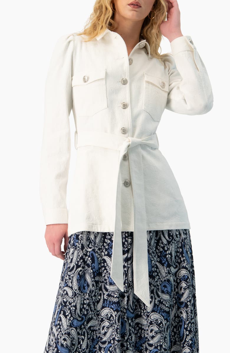IVONNE Long Biker Jacket with Belt, Main, color, White