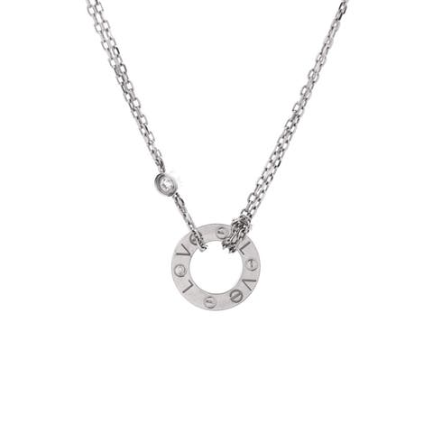 2 Diamonds Love Pendant Necklace 18K White Gold with Diamonds