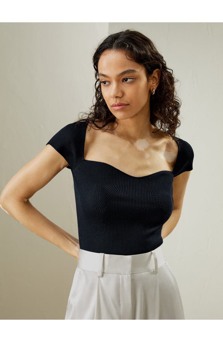 Lilysilk Sweetheart Neck Ribbed Silk Knit Top, Alternate, color, Navy Blue