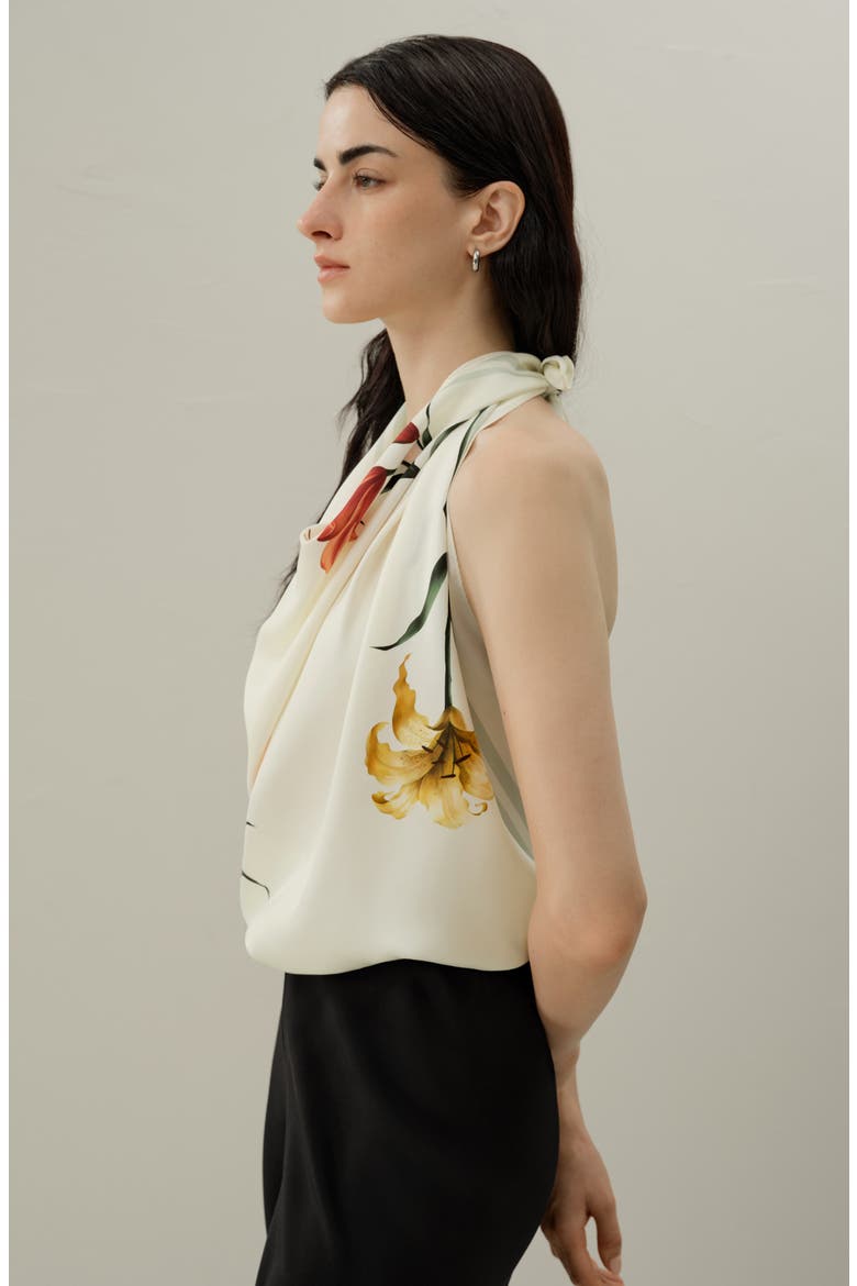 Women's Lily Print Silk Scarf, Alternate, color, Lily White