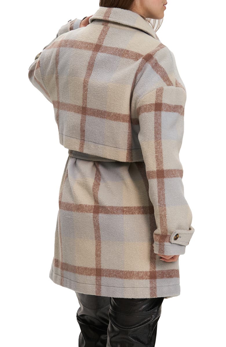 Noize Esly Plaid Belted Brushed Coat, Alternate, color, Oat