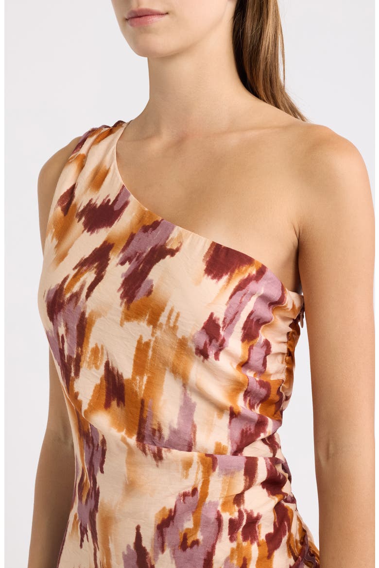 One-Shoulder Abstract Print Dress, Alternate, color, TAUPE