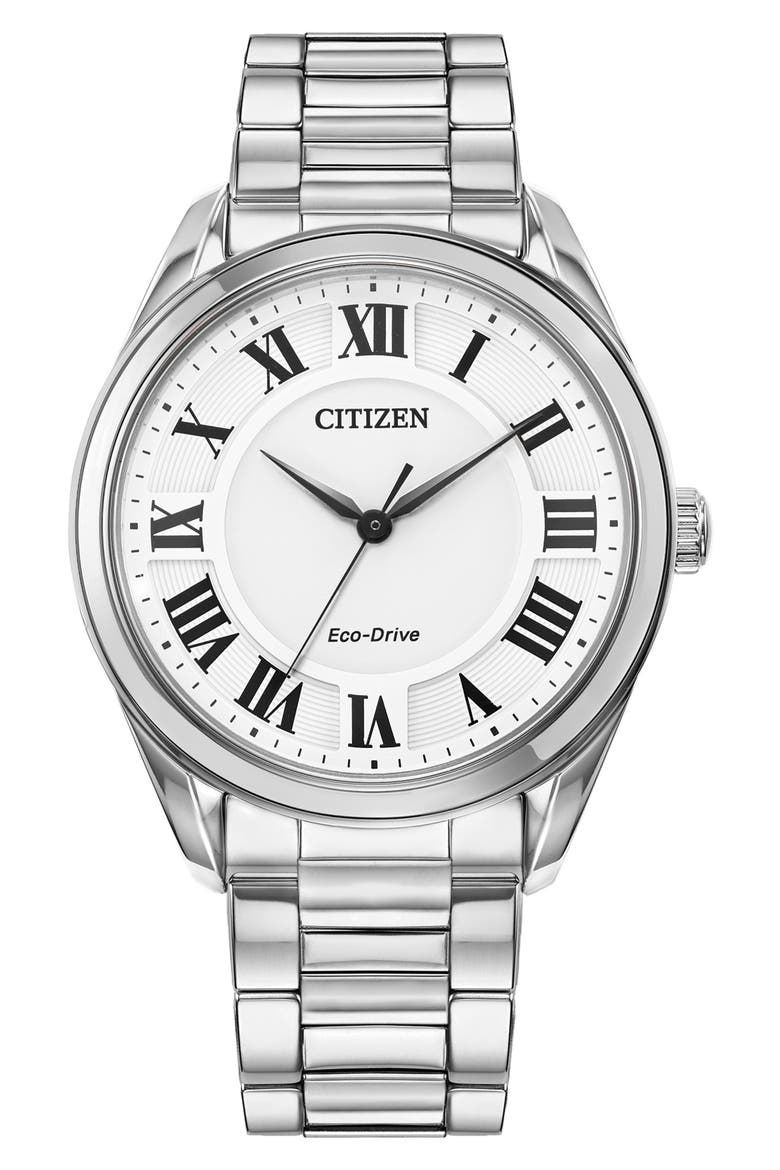 Arezzo Eco-Drive Bracelet Watch, 35mm, Main, color, SILVER